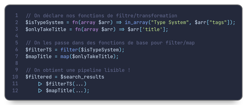 Snippet of code with the new pipe operator in PHP 8.5